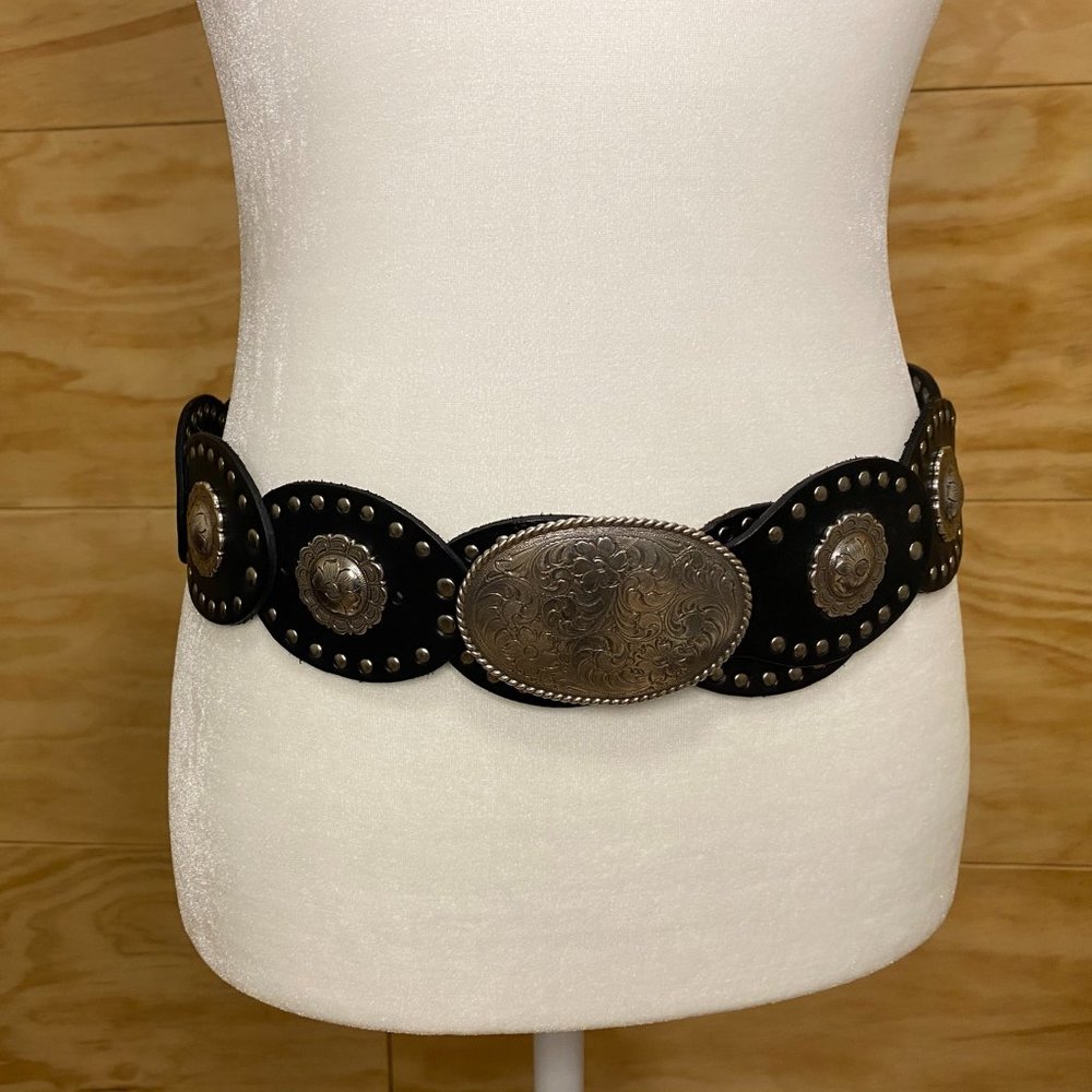 Vintage Black Leather Concho Belt